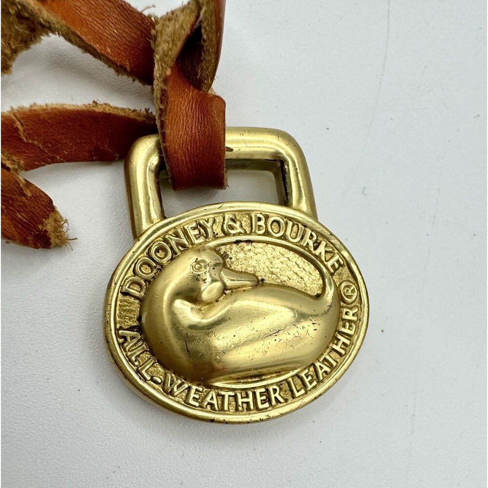 Vtg Dooney & Bourke AWL Brass Duck Charm Key Fob Leather Hang Tag OEM